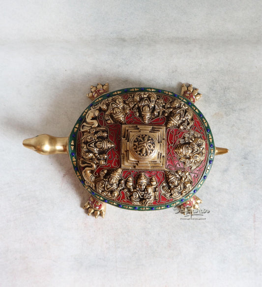 Brass Ring Stone Tortoise Shree Yantra By Satguru's