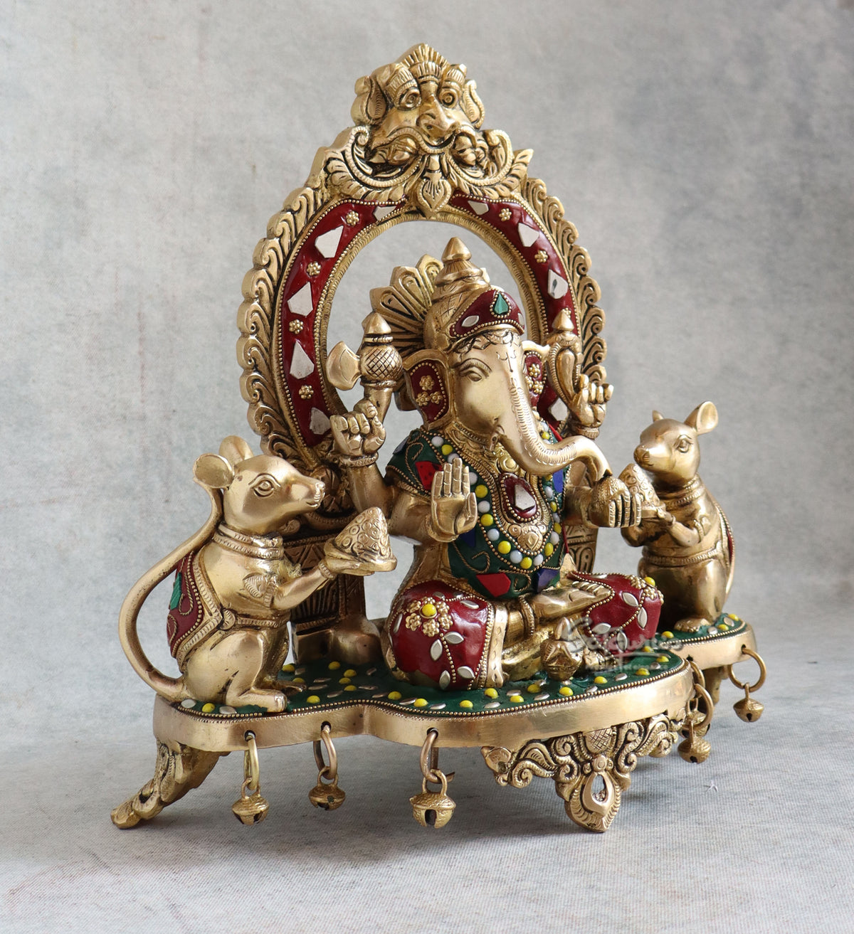 Brass Ganesha Sitting On Base With Stone Work By Satguru's