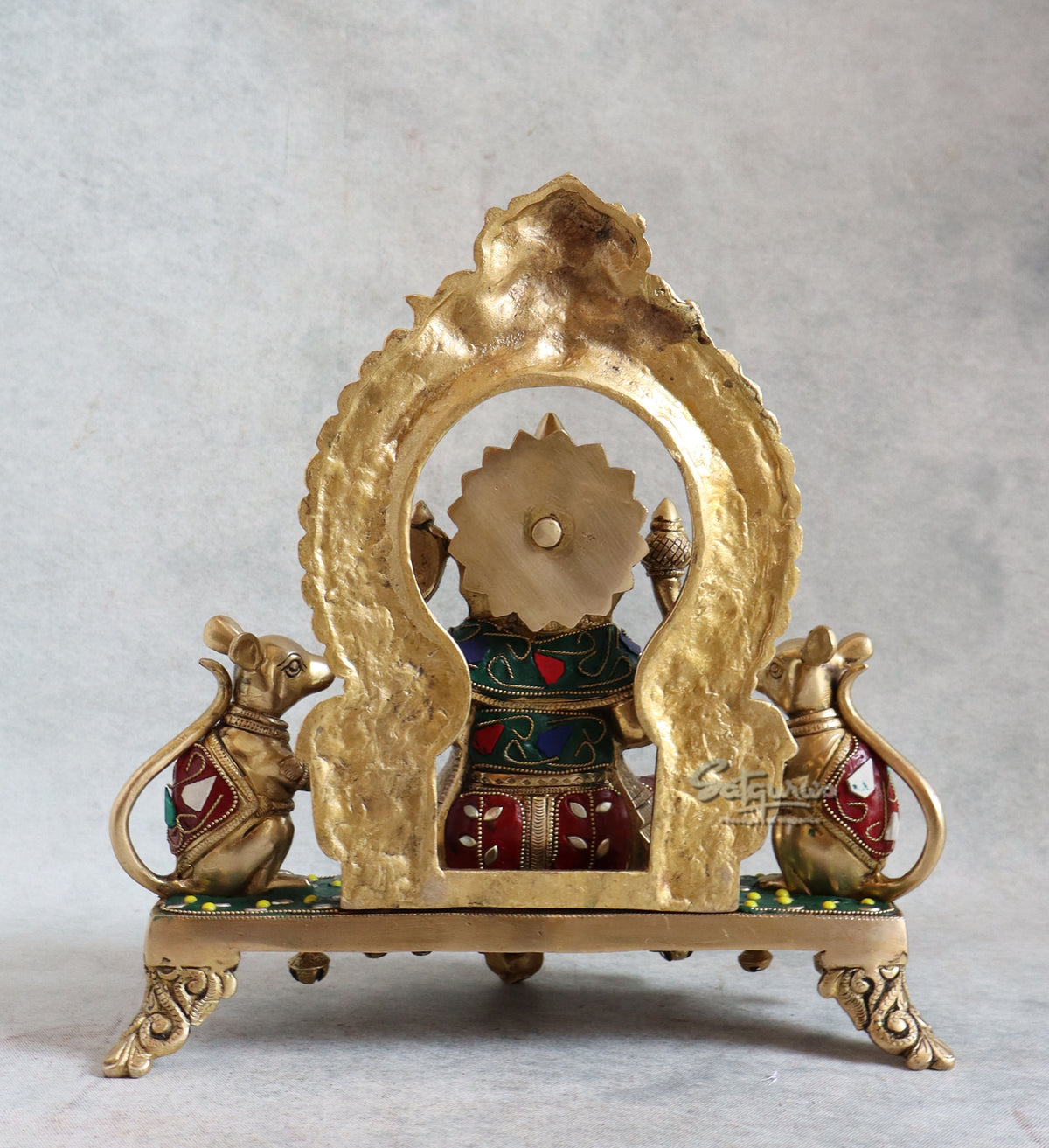 Brass Ganesha Sitting On Base With Stone Work By Satguru's