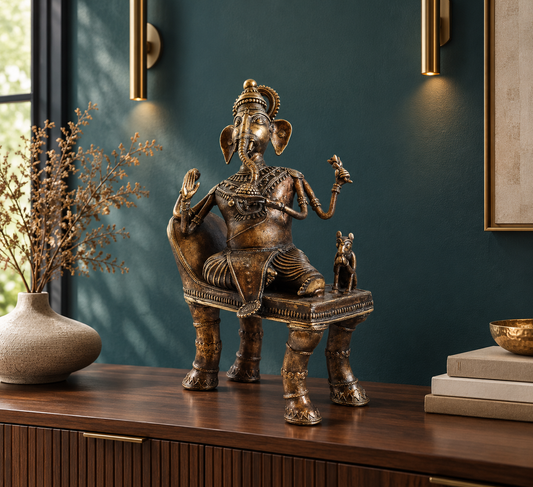 Bell Metal Ganesha On Gaddi By Satguru's