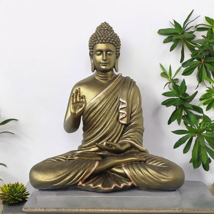 Mudra Buddha In Metallic Green Finish by Satgurus