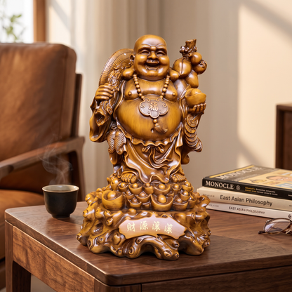 Wood-Finish Laughing Buddha By Satguru's