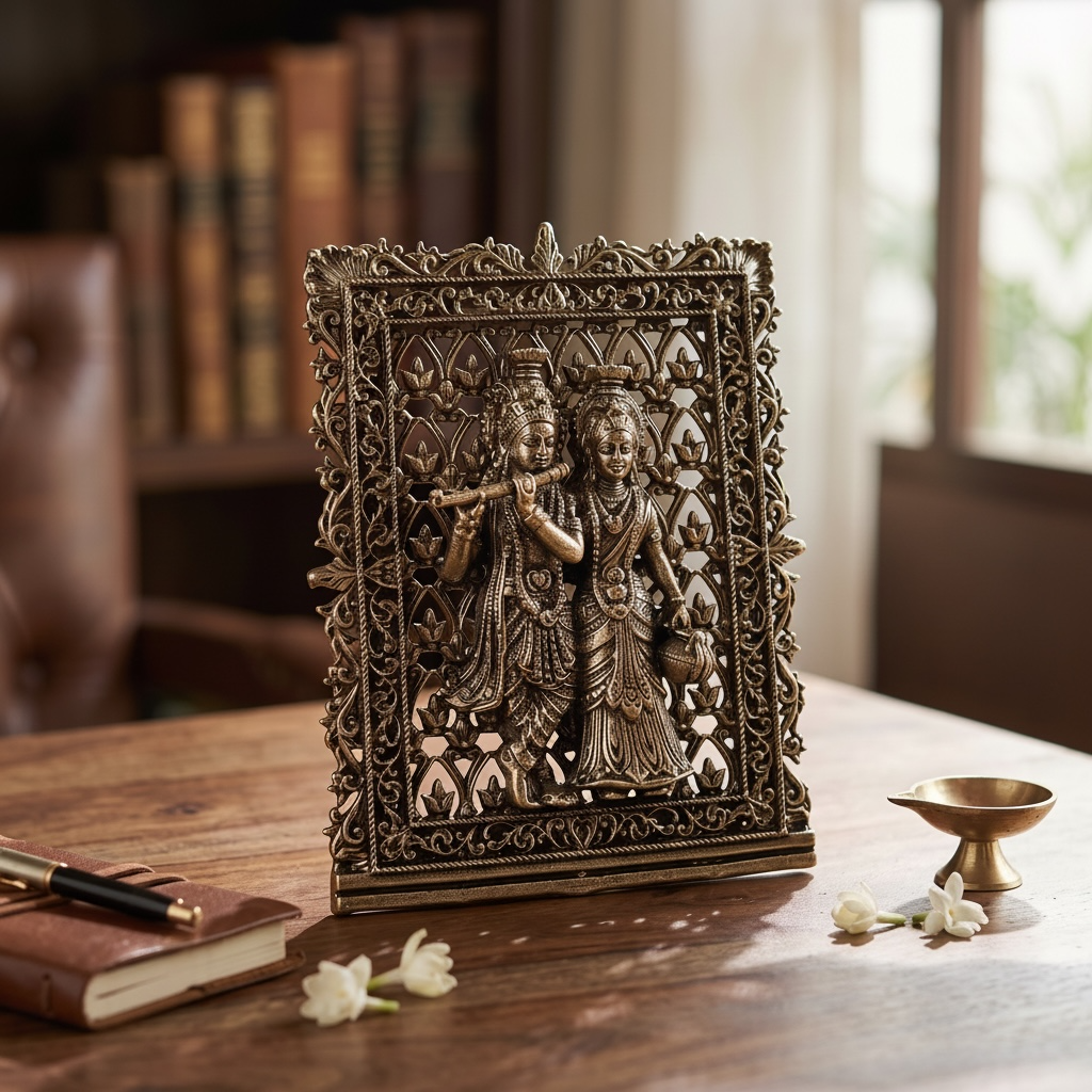 Ornate Jaali Radha Krishna Table Top By Satguru's