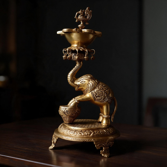 Brass Yellow Gold Annam Elephant By Satguru's
