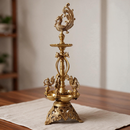Brass Yellow Gold Annam Lamp Stand By Satguru's