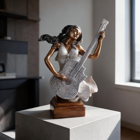 Modern Art Lady Guitarist Table Top Statue By Satguru's