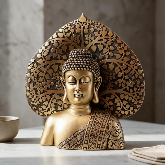 Lord Buddha Bust Sculpted With Scared Pipul Tree Leaf By Satguru's