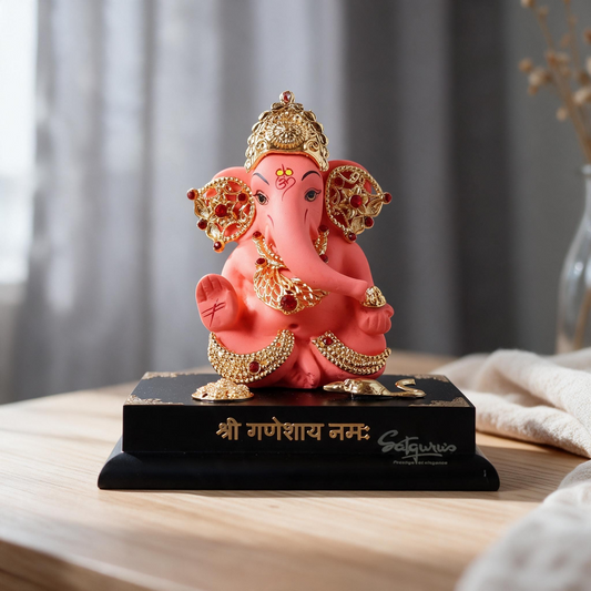 Orange Lord Ganesha Idol On Base By Satguru's