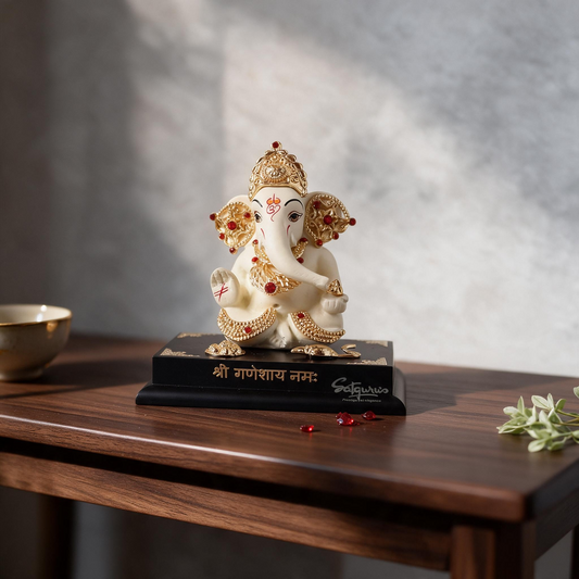 White Lord Ganesha Idol On Base By Satguru's