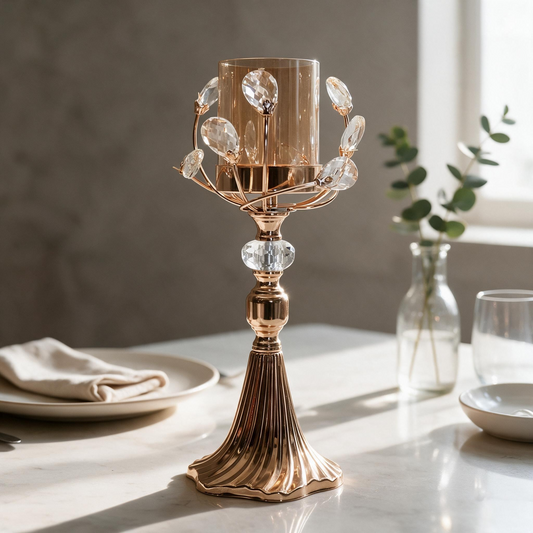 Elegant Rose Gold Crystal Tealight Candle Holder By Satguru's