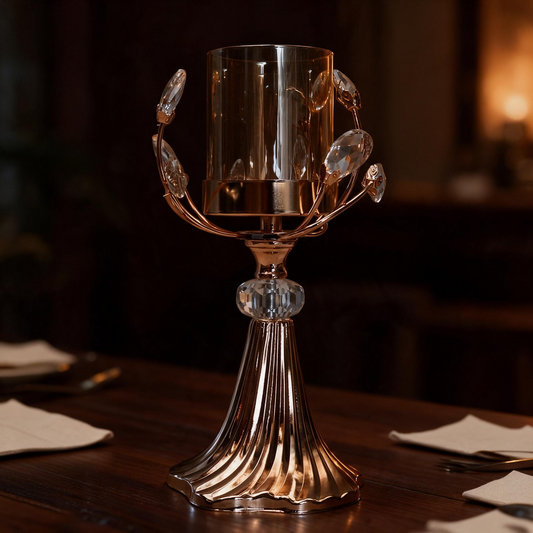 Gold Vine Candle Stand with Amber Hurricane Glass By Satguru's