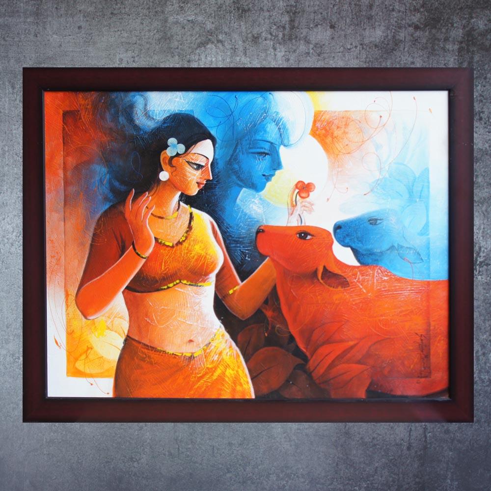 Lady With Cow By Sanjeev Mandal