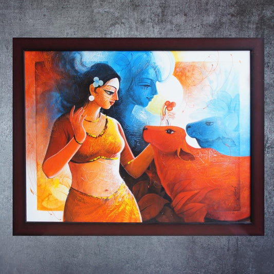 Lady With Cow By Sanjeev Mandal