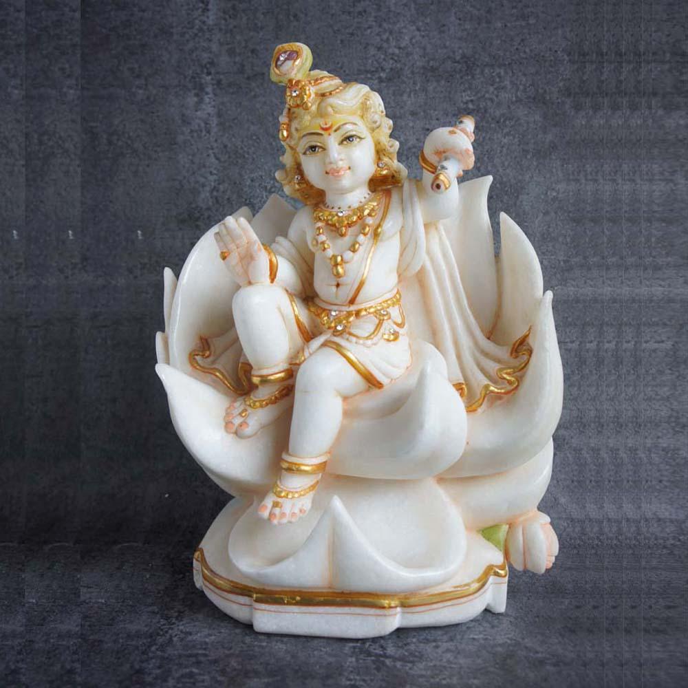 Marble Krishna On Lotus by Satgurus