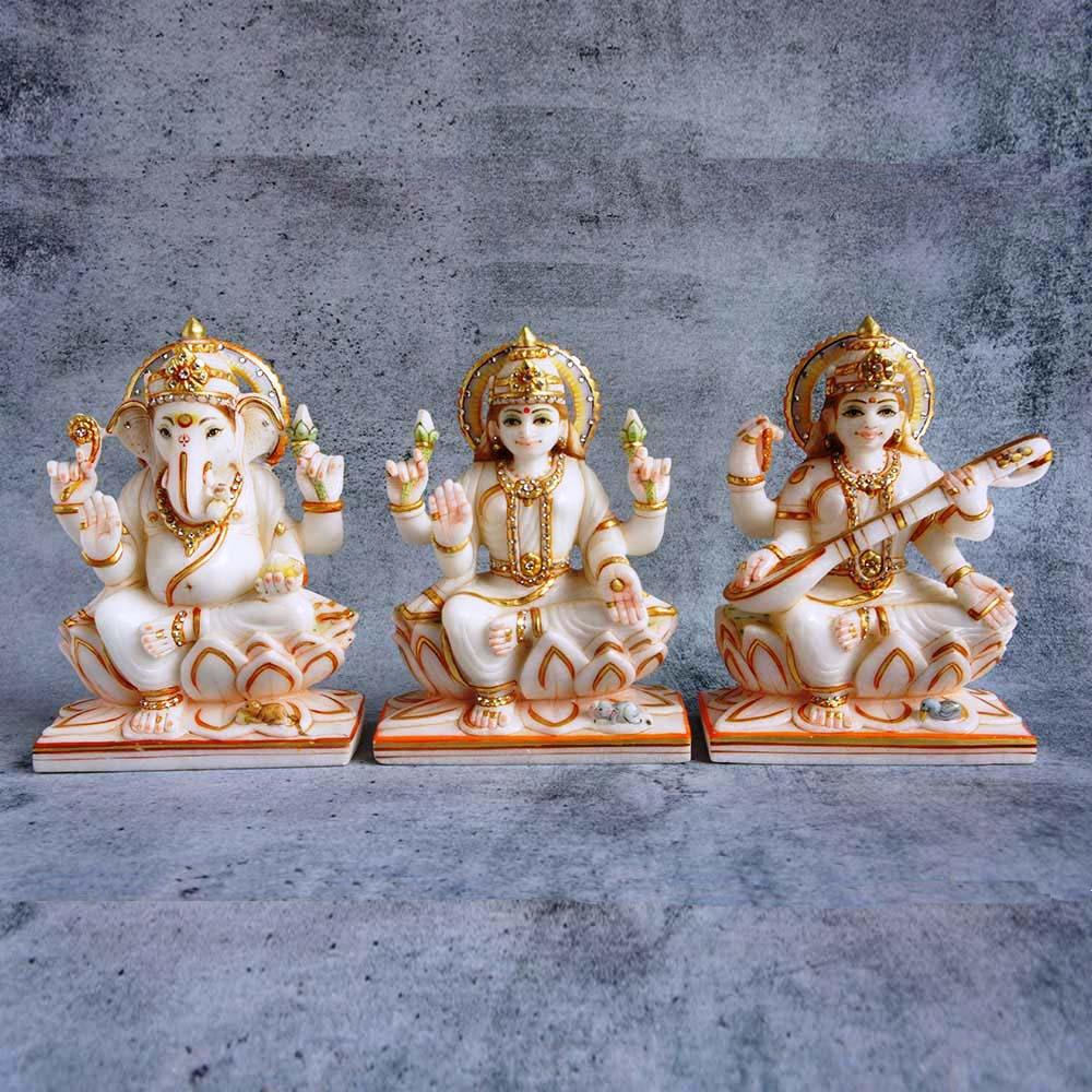 Marble Painting Laxmi/Ganesh/Saraswati Set by Satgurus