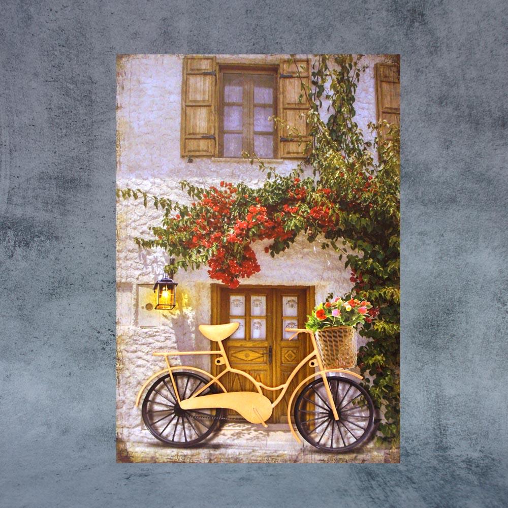 Pink Cycle At Door With Lamp On Canvas - By Satgurus