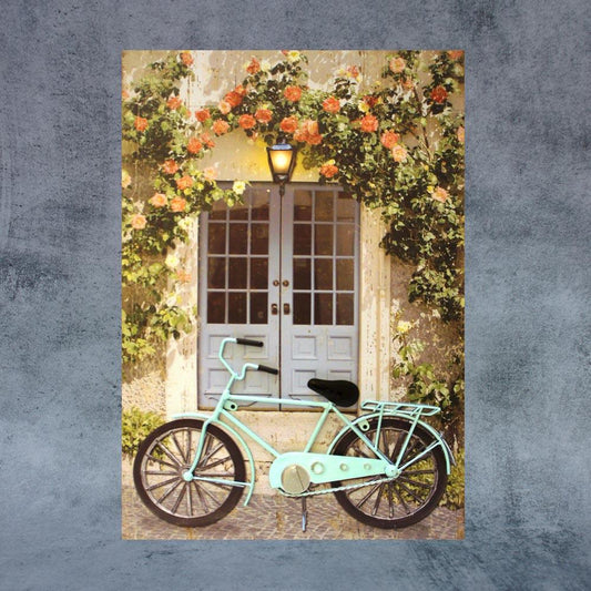 Blue Cycle At Door With Lamp On Canvas - By Satgurus