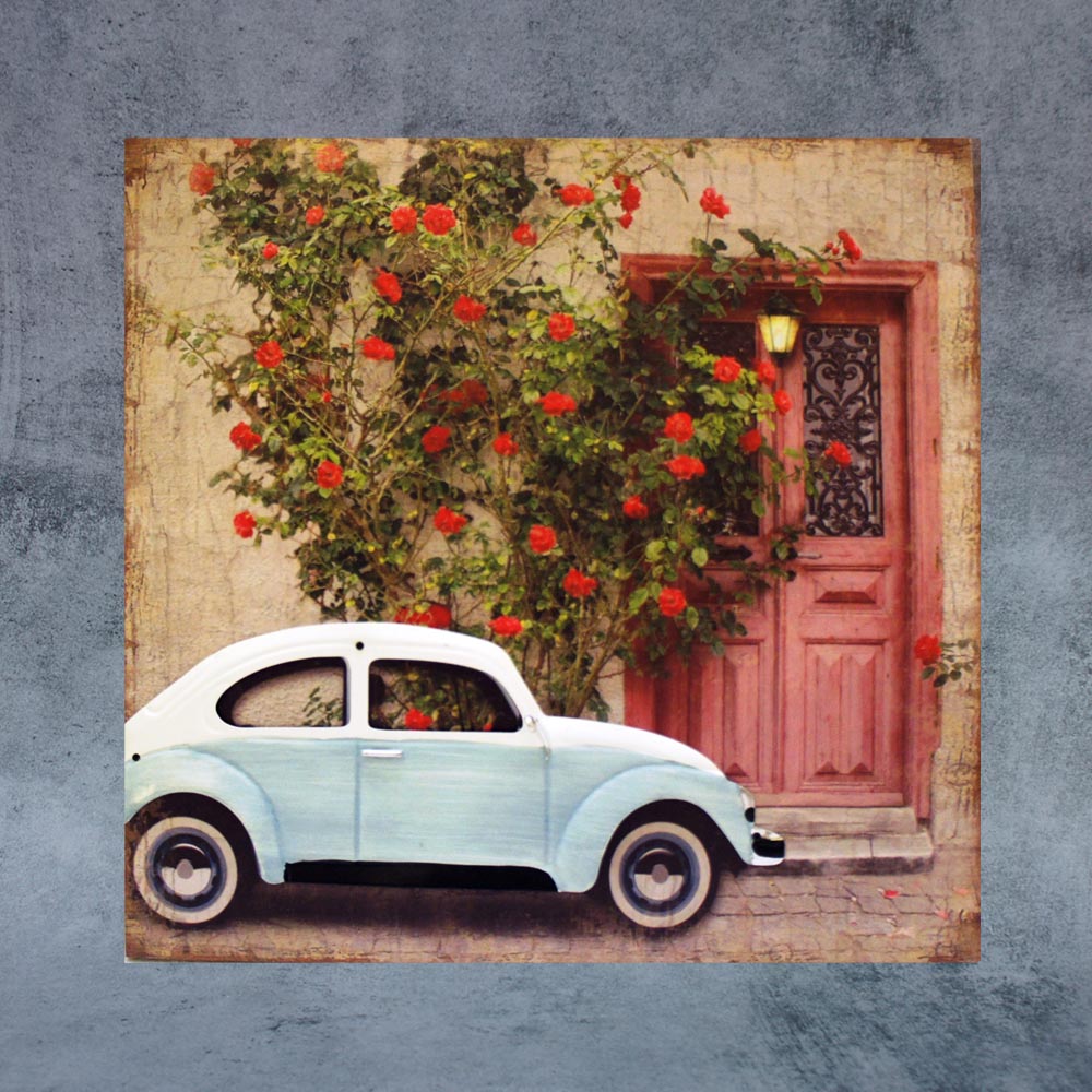 Blue Car With Pink Door On Canvas - By Satgurus