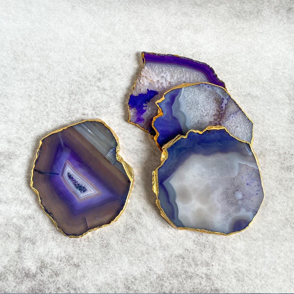 Semi Precious / Agate Coaster / Purple set of 4 / - By Satgurus