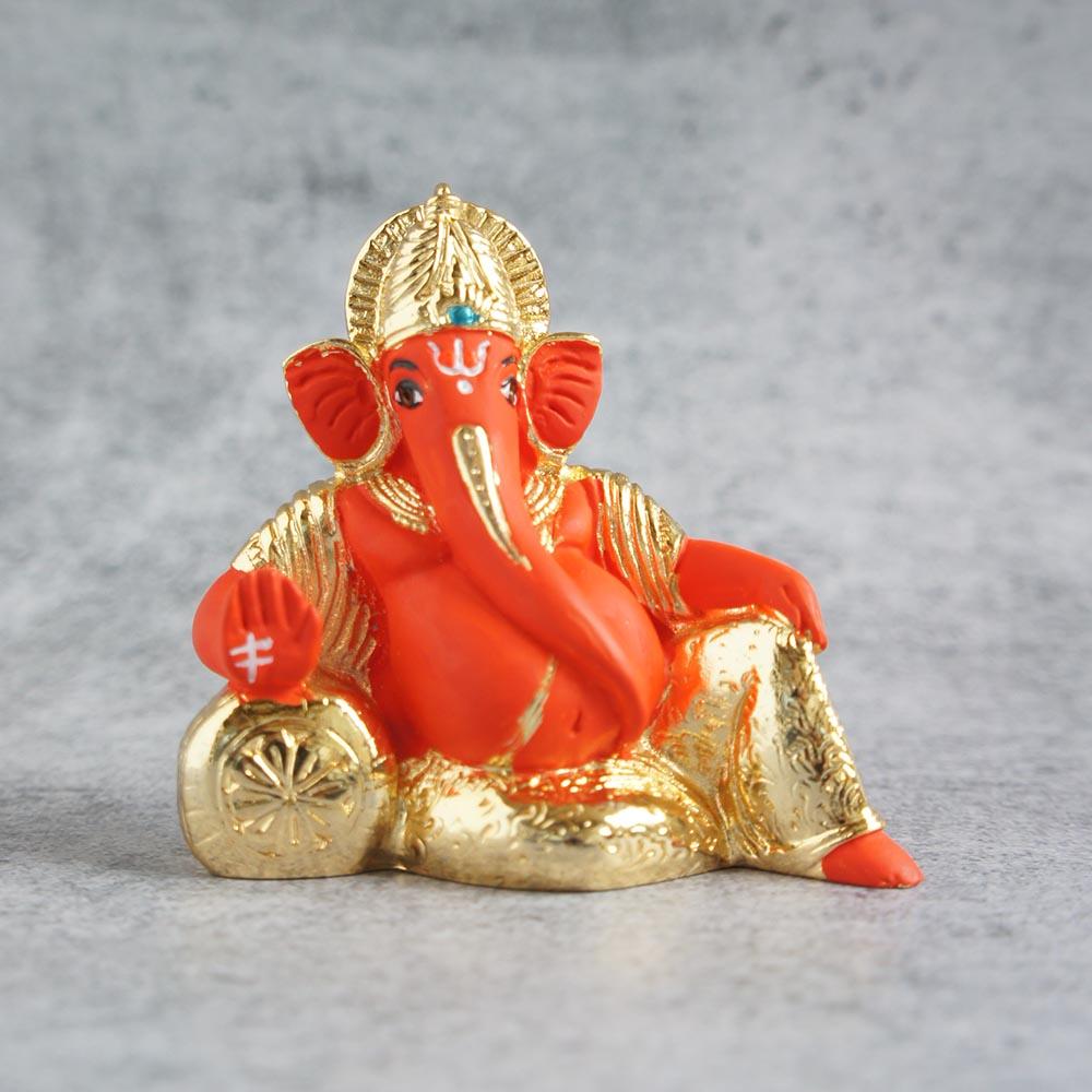 Resting Ganesha / Orange/ Gold - By Satgurus