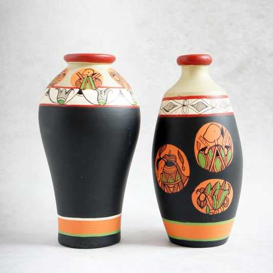 Handpainted Earthen Vases with Madhubani Art / Set of 2 - By Satgurus