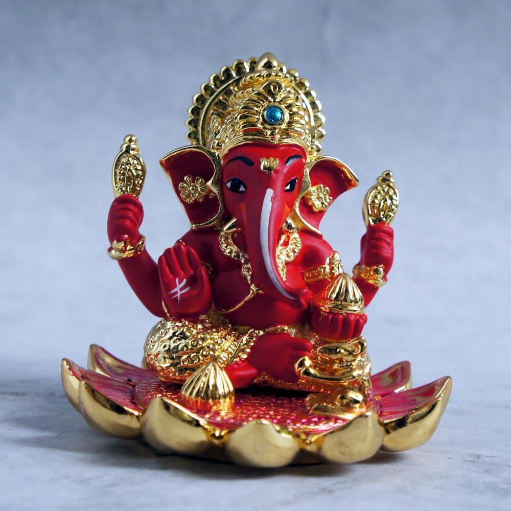 Lotus Base Ganesha Red / Gold - By Satgurus