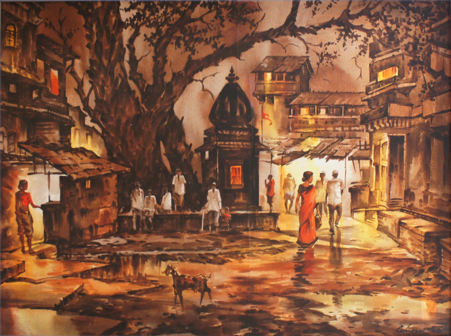 Night Village Scene by Ratneshwar Roy by Satgurus