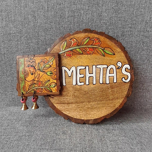 Name Plate Round Handicrafted Wooden / Mehta's by Satgurus
