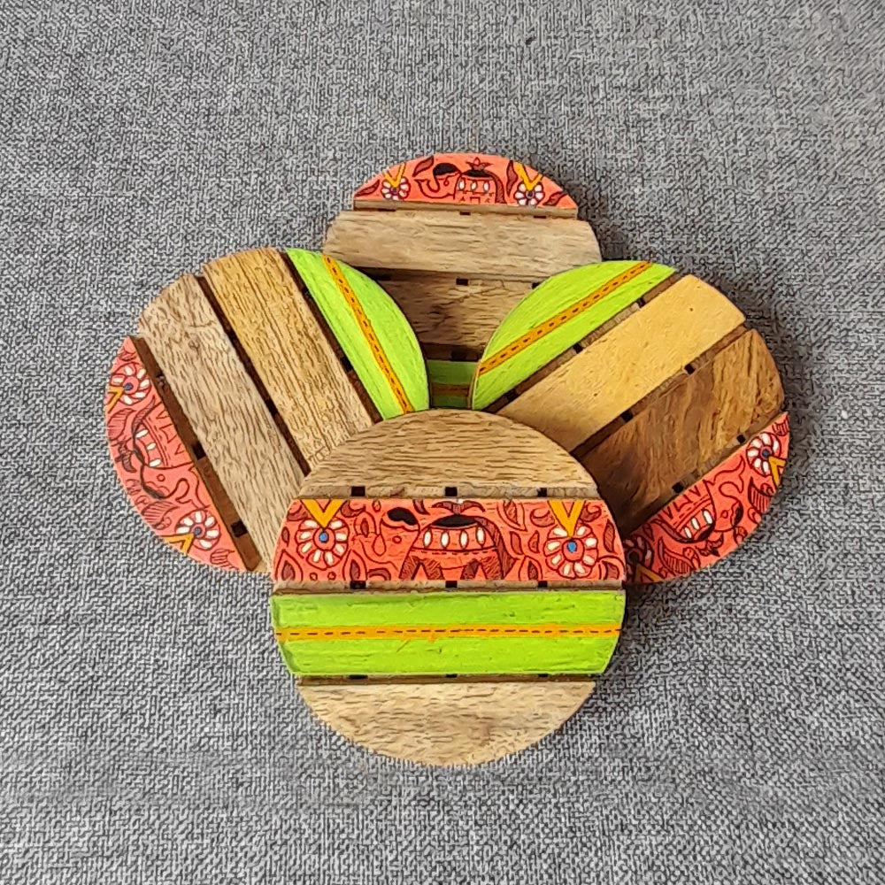 coaster-round-wooden-handicrafted-with-madhubani-art-set-of-4-by-satgurus