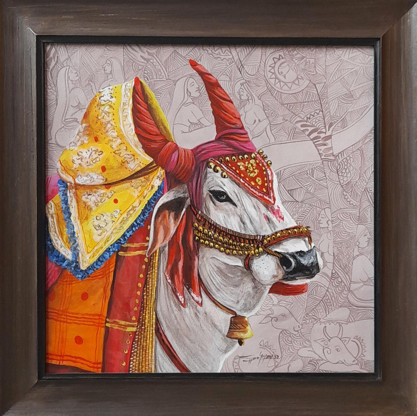 Nandi In Brown Background by Ghanshyam Kashyap by Satgurus