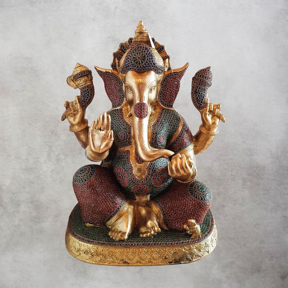 Brass Ganesha Sitting by Satgurus