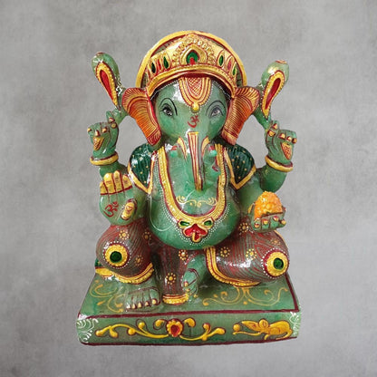 Green Jade Stone Ganesh - B by Satgurus