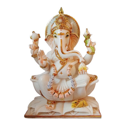 Marble Ganesha Sitting On Lotus by Satgurus