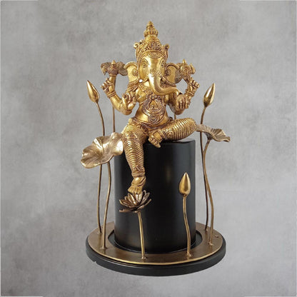 Brass Ganesha On Flower by Satgurus
