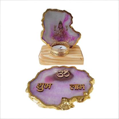 Laxmi Plate On stand With Candle Stand & Shubh Labh Plate by Satgurus