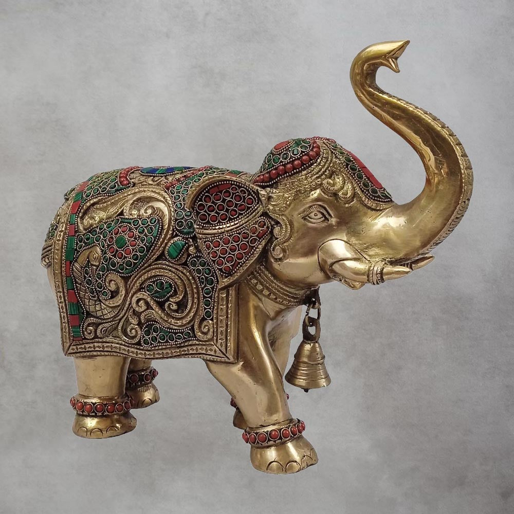 Brass Elephant Bell Carving by Satgurus