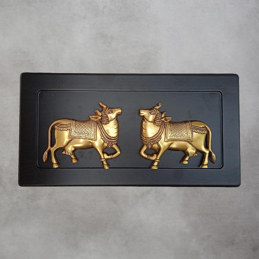 Brass Cow Pair With Frame by Satgurus