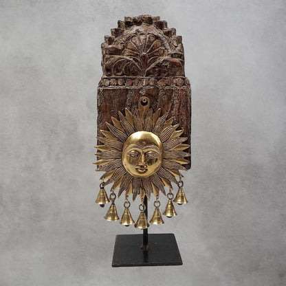 Brass Sun Mask With Wooden Stand by Satgurus
