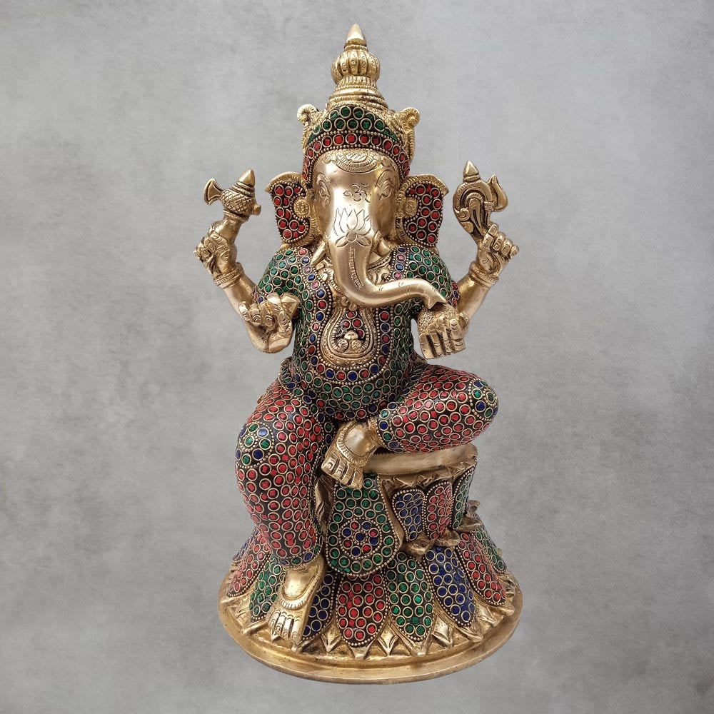 Brass Ganesh On Lotus by Satgurus