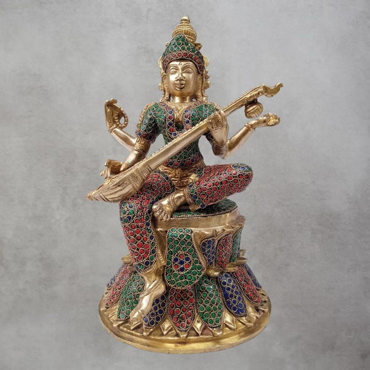 Brass Saraswati On Lotus by Satgurus