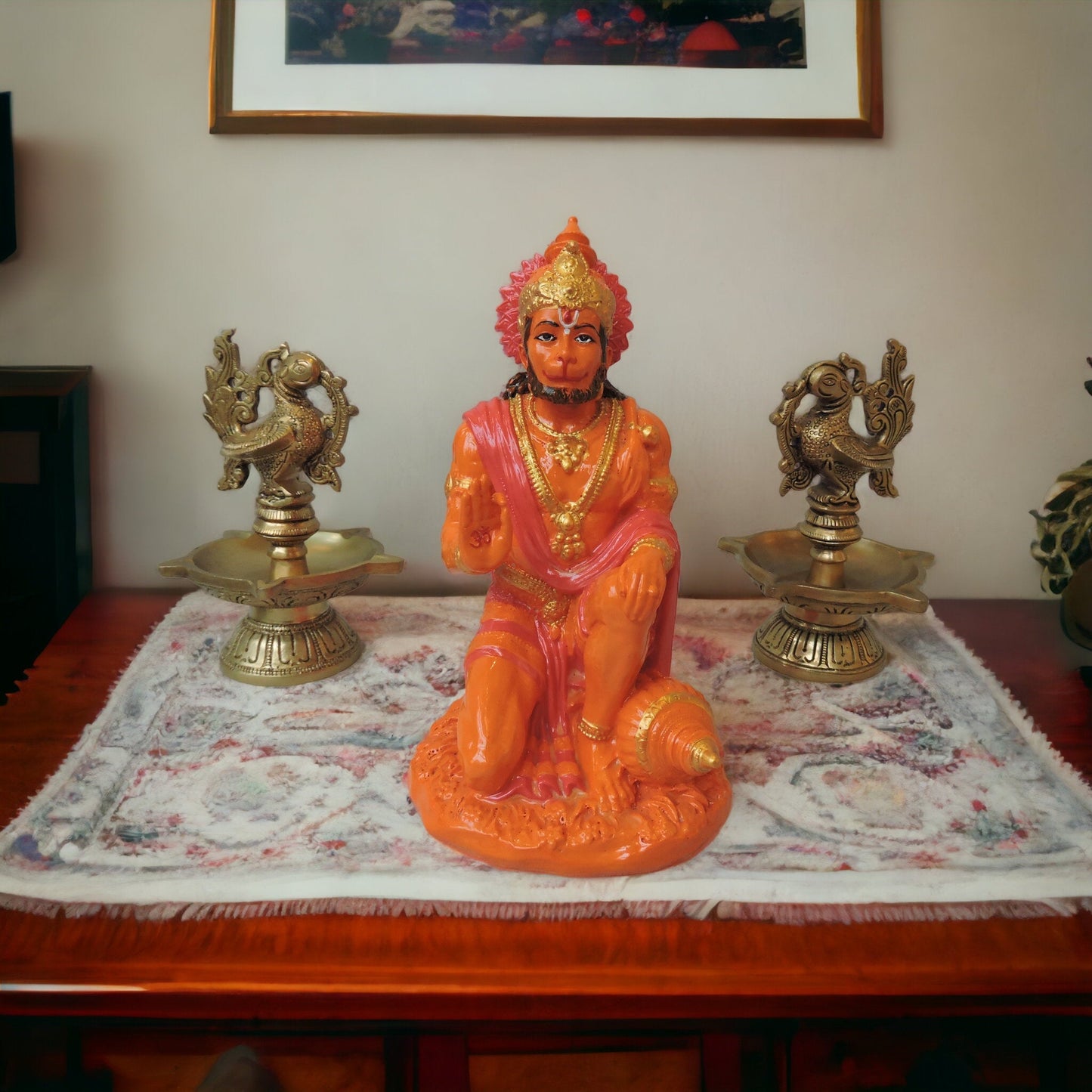 Hanuman Sitting In Orange Finish by Satgurus
