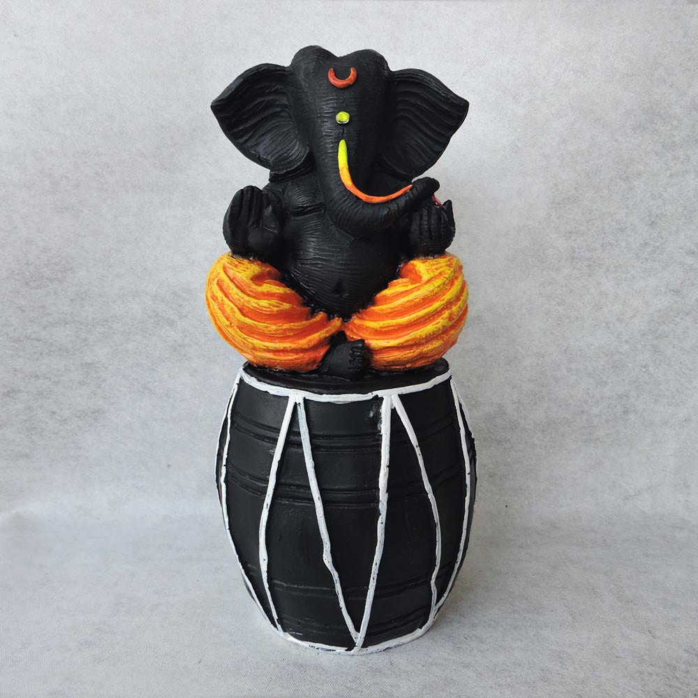 Ganesha On Dholak / Orange & Black Finish by Satgurus