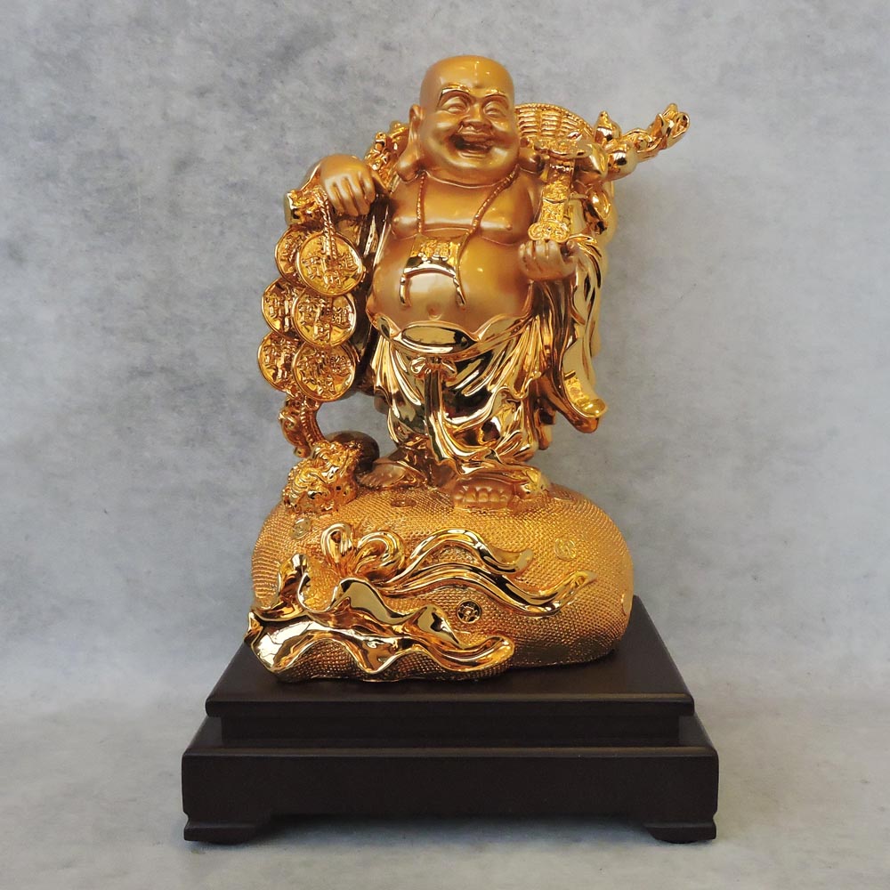 Laughing Buddha with money bag 14cm - Boeddha-beelden.com